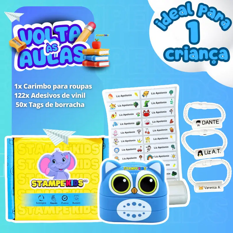 Combo Carimbo 2 em 1 + Adesivos + Tags + 3 Brindes